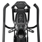 Console of the Bowflex Max Trainer M8. The trainer includes a cup holder, a fan, a speaker, a tablet holder and several buttons